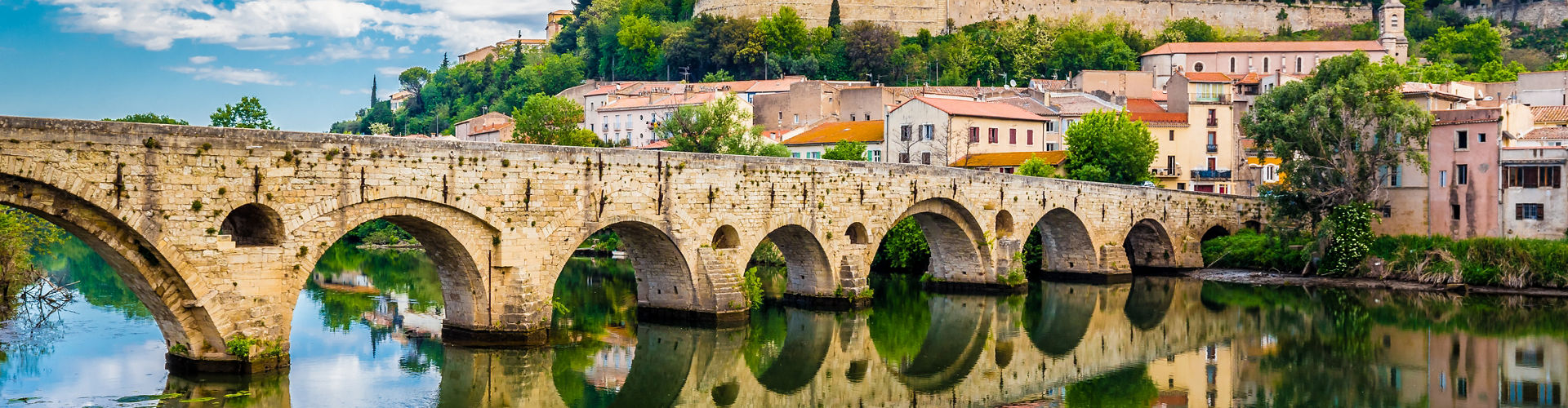 Béziers historic southern French town with canals, old bridges and Mediterranean atmosphere